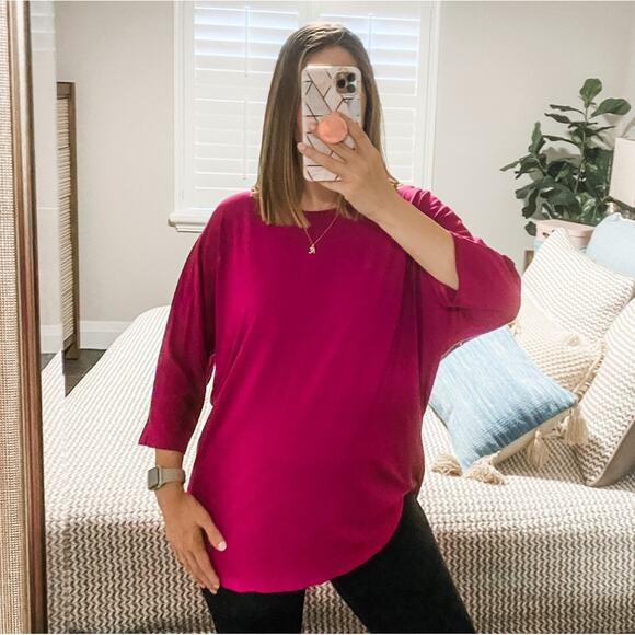 Eileen Fisher Magenta Fuchsia Purple 3/4 Sleeve Oversized Blouse Shirt Top Small - Picture 1 of 7